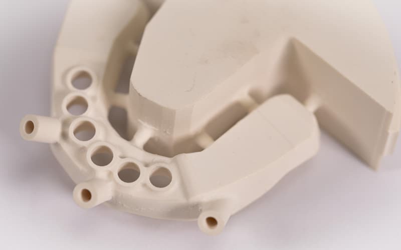 Detailed view of a drilling template for implants