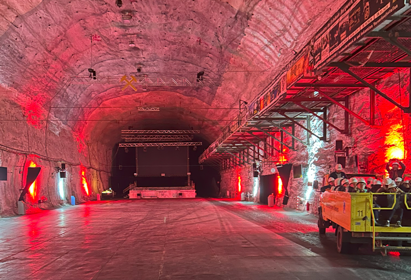 Underground view of the Merkers adventure mine with colorful lighting