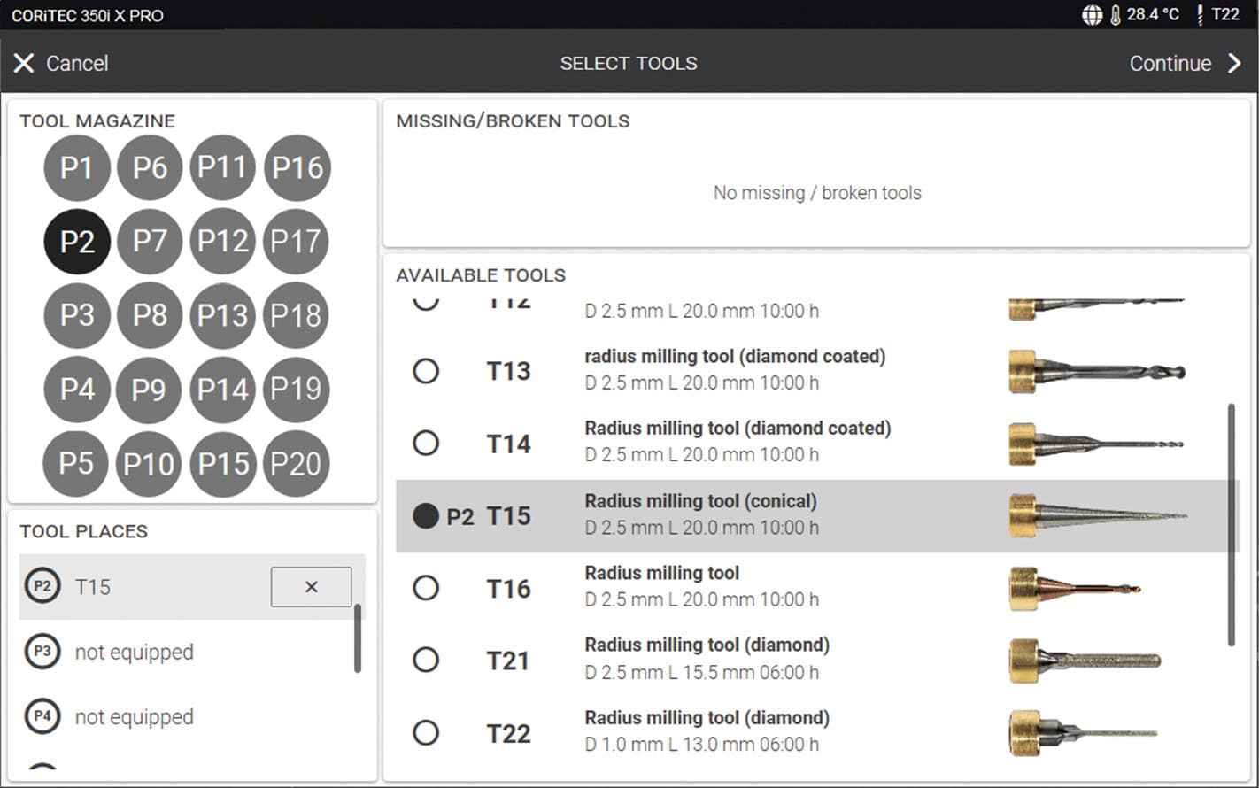 CORiTEC 250i Loader PRO - SmartControl - Tool manager