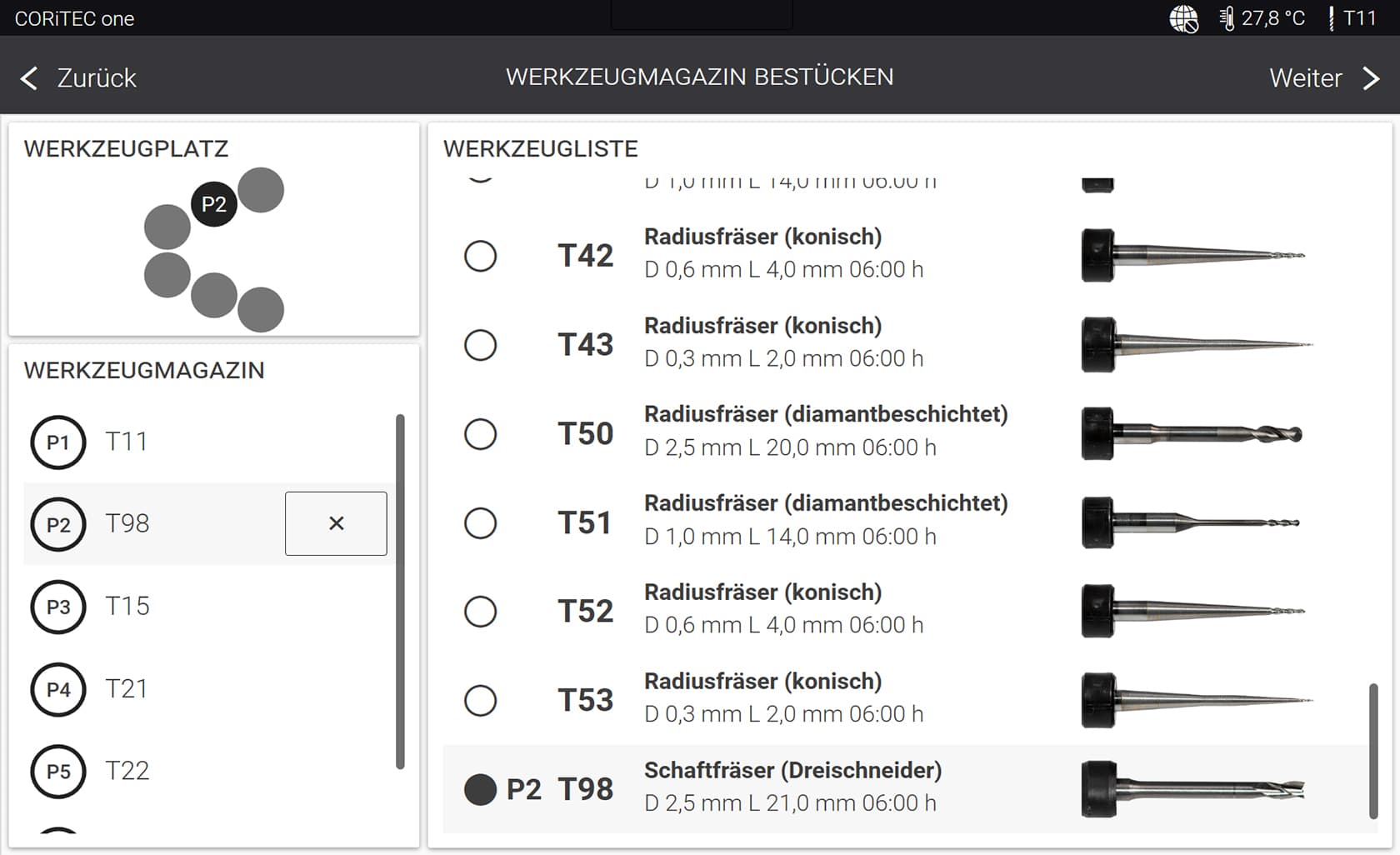 CORiTEC one - SmartControl - Werkzeugliste 